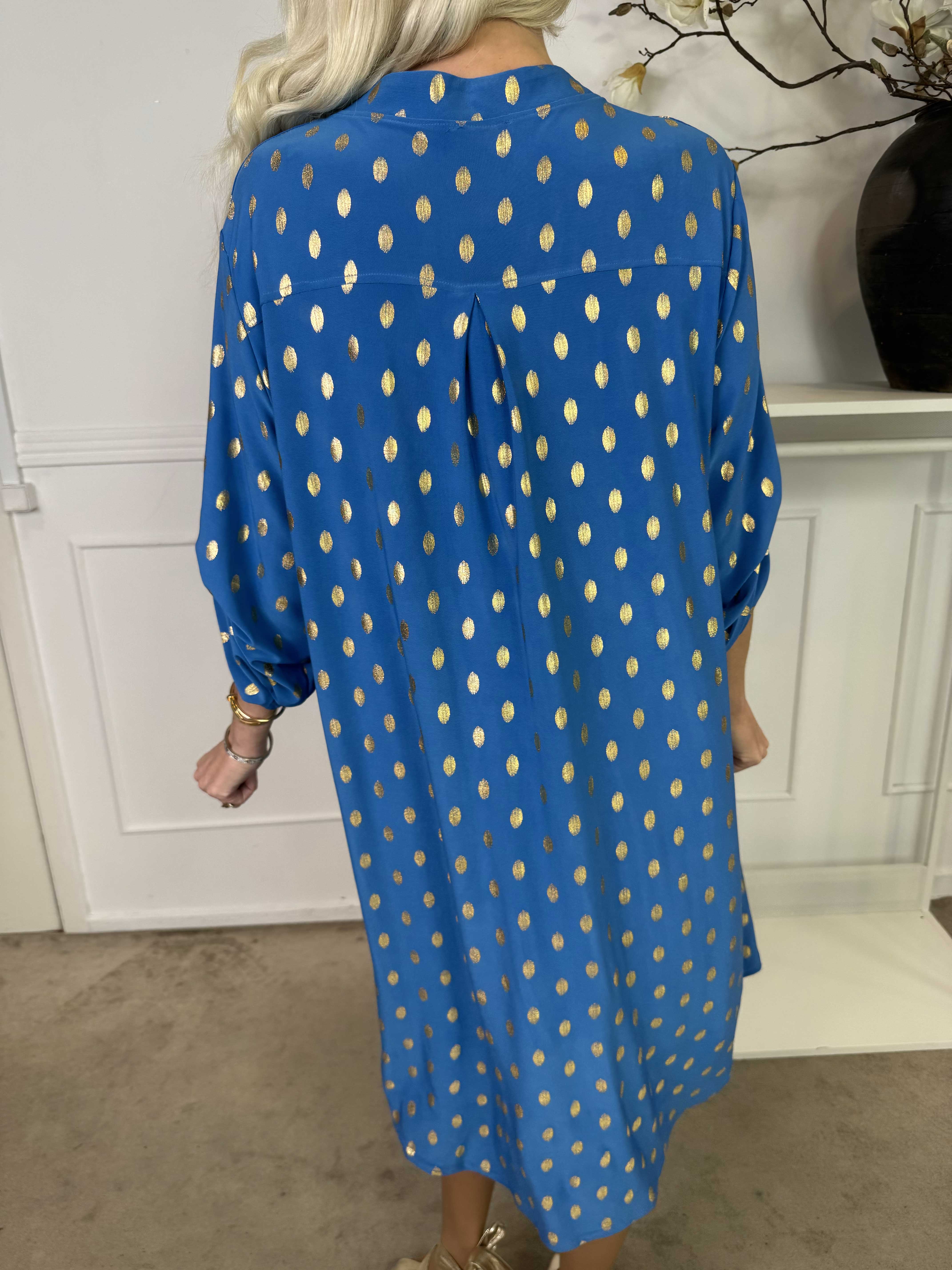 Ebba Gold Long - Elastisk kjole med guld prikker